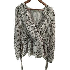 Max Studio Faux Wrap Boho Dotted Multi Color  L Tie Waist Ruffle Long Sleeves